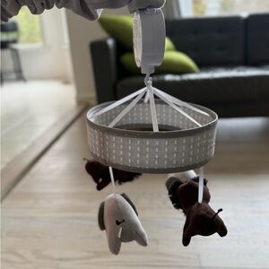 Neutral Gray Baby Mobile with Plush Animals Sounds and Movement